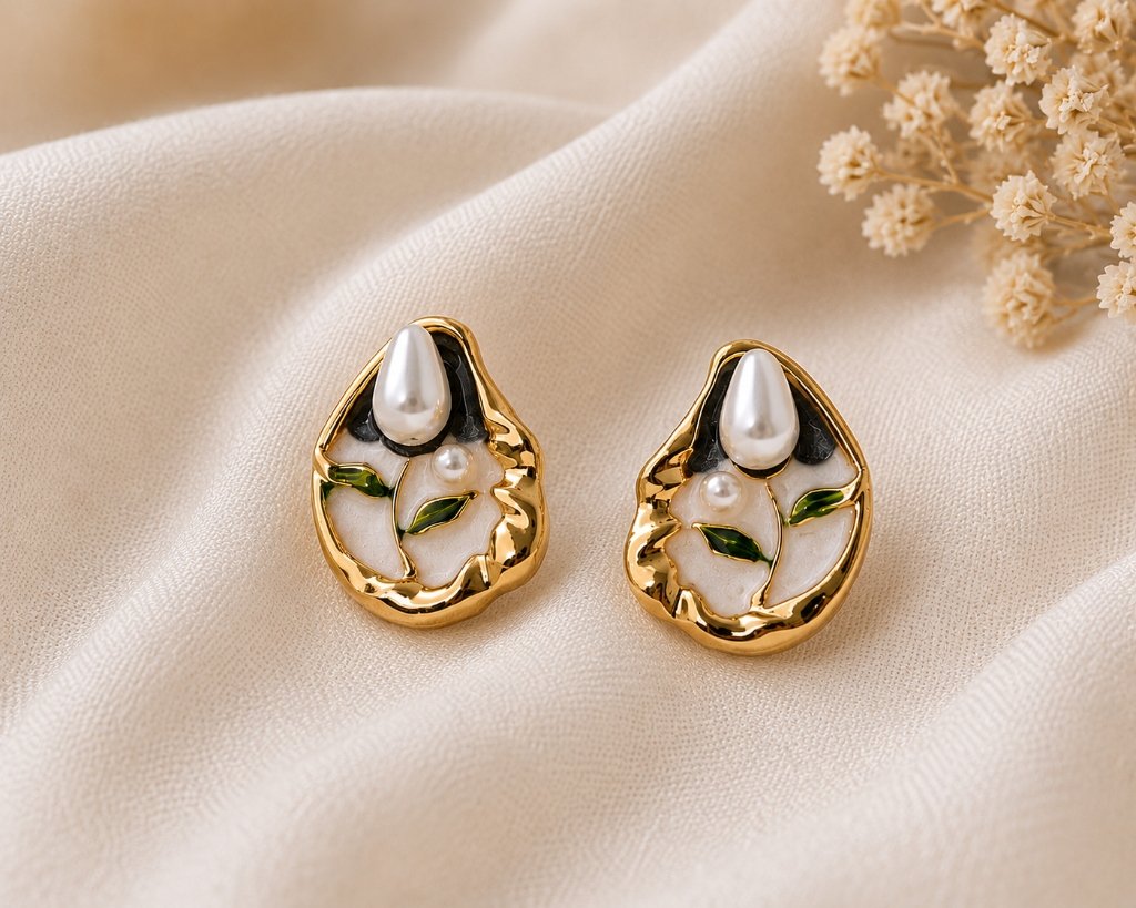 Floral Blue Pearl Studs alternate view