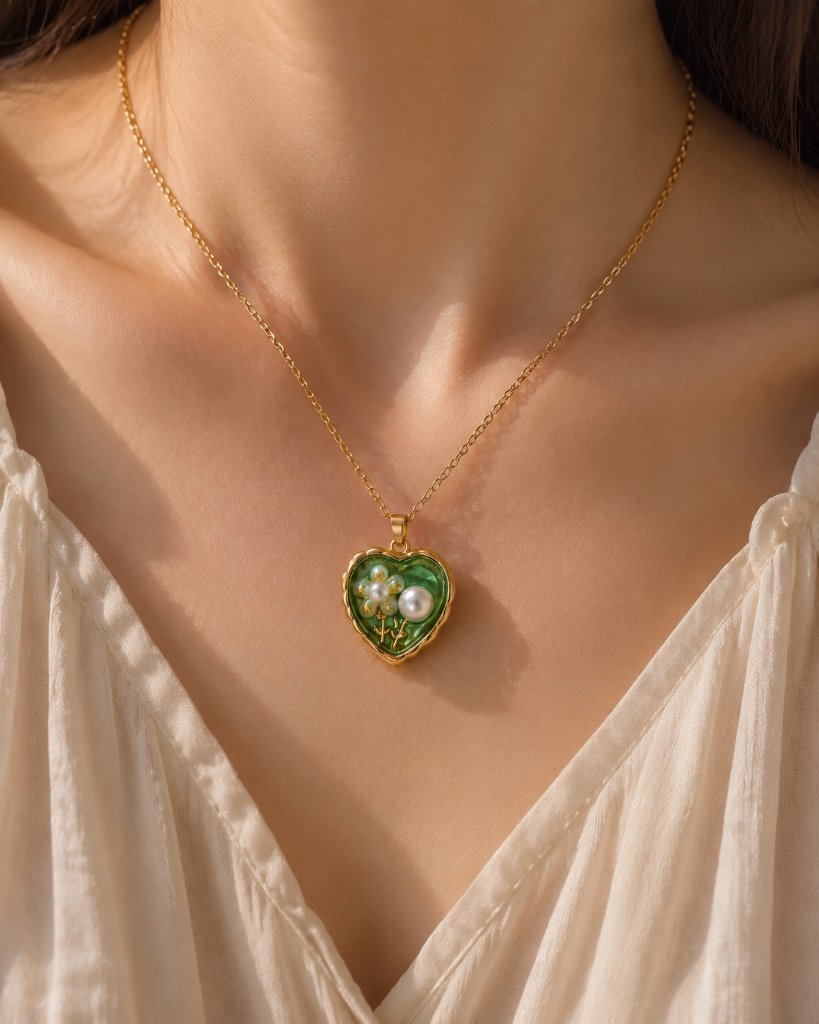 Emerald Heart Locket detail view 2