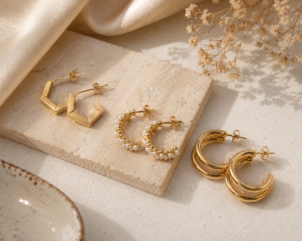Minimalist Hoop Earring Trio Set by Calistry