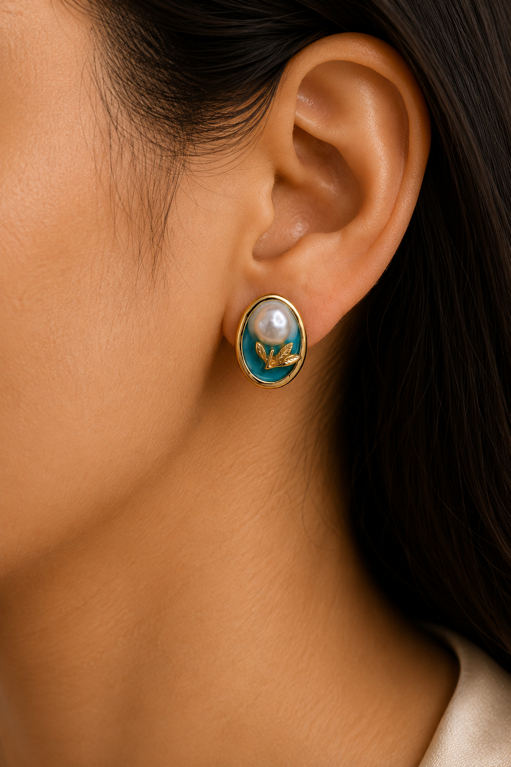 Enamel Tulip Pearl Studs alternate view