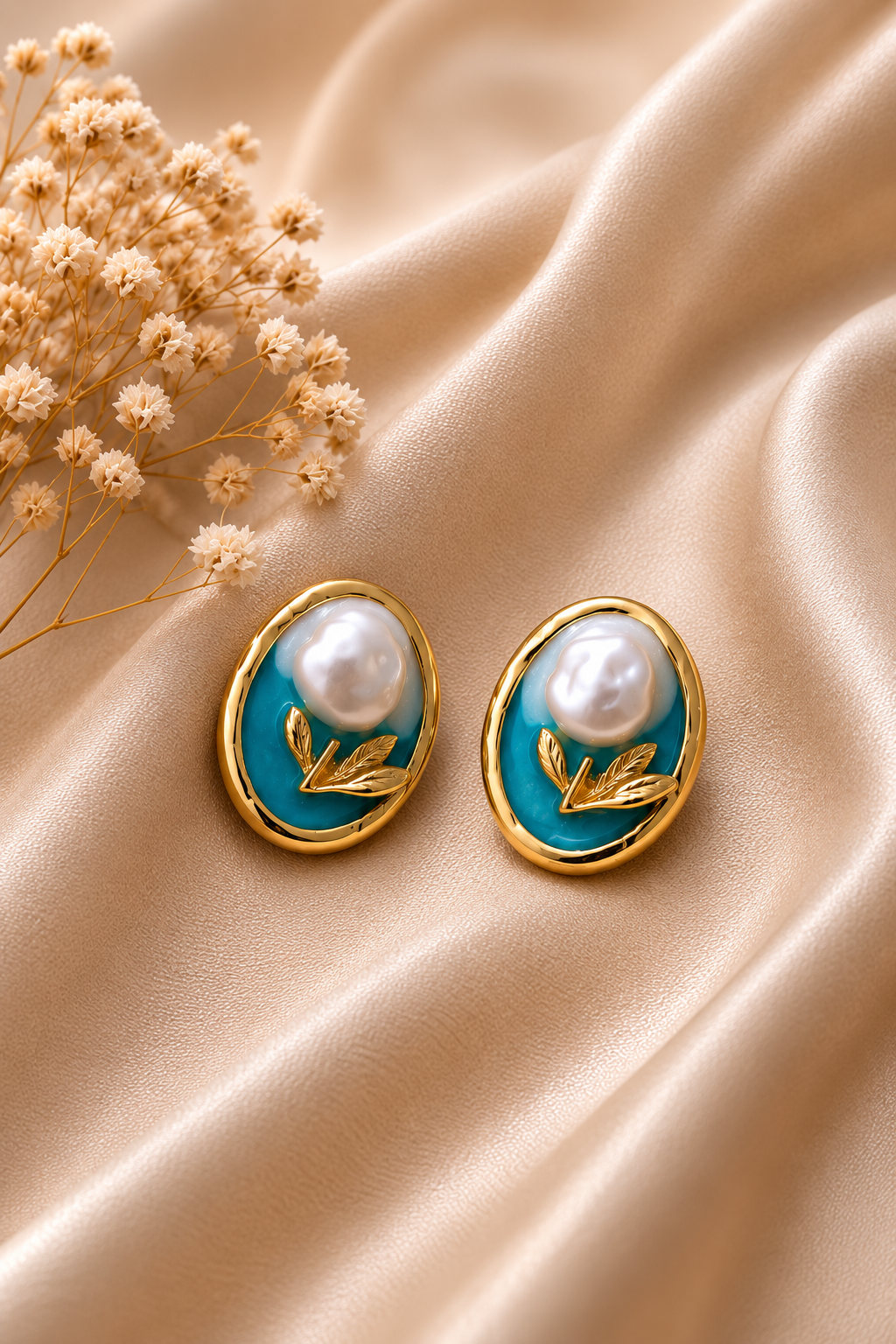 Enamel Tulip Pearl Studs by Calistry