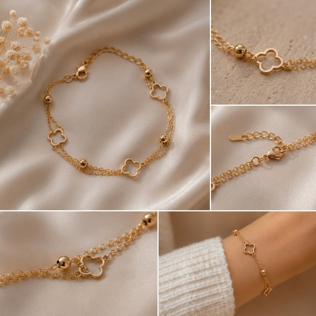 Clover Double Chain Bracelet jewellery by Calistry